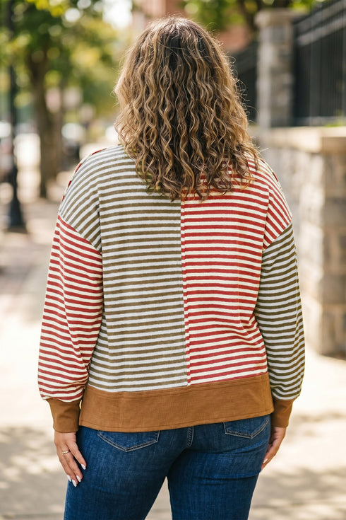 Striped V Neck Oversized Long Sleeve Top