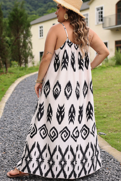 Bohemian Aztec Print H Line Halter Maxi Dress