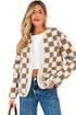 Checkered Print Chunky Sherpa Fleece Button Front Jacket