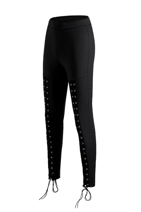 Exclusive Grommet Lace Up Front Statement Leggings