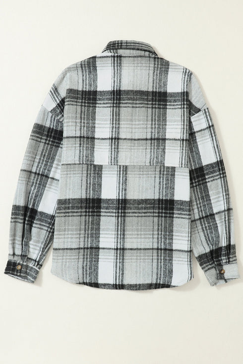 Casual Plaid Print Flap Pocket Button Down Shacket