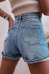 Casual Rhinestone Embellished Patchwork Denim Shorts