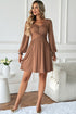 Shirred Cuff Long Sleeve Button Round Neck Mini Dress