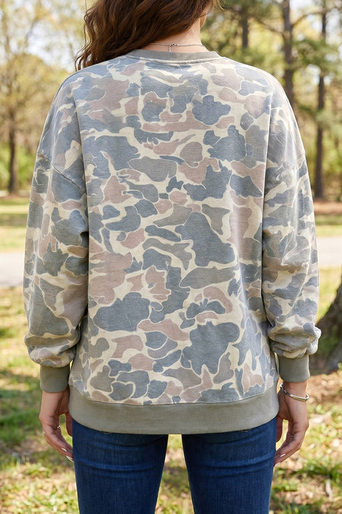 Polyester Howdy Graphic Camo Print Tunic Sweatshirt