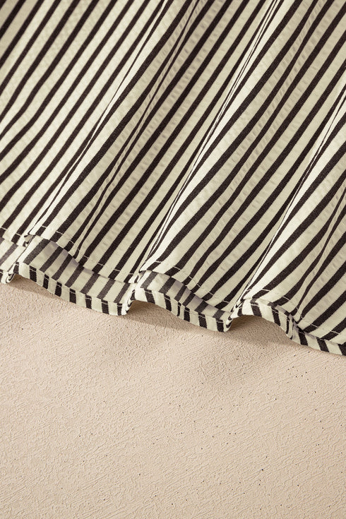 Modern Striped Zip Front Cinched High Waist Midi Dress