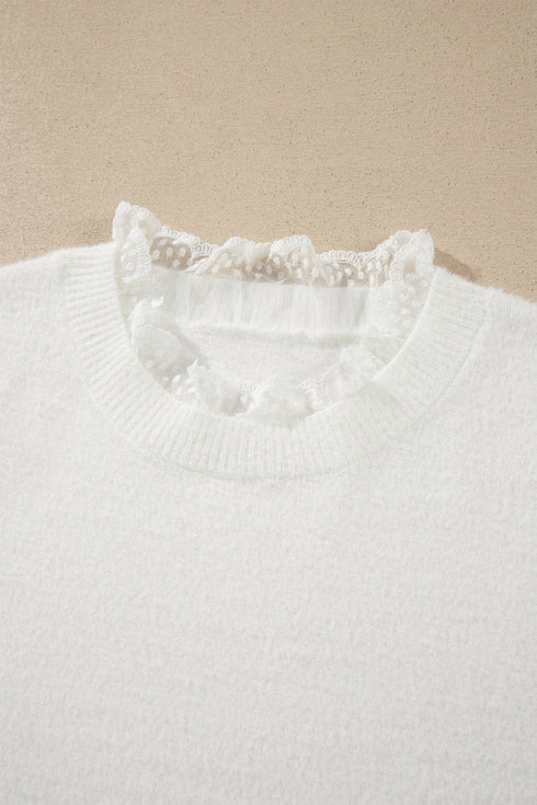Lace Trim Neck Cuff Patchwork Long Sleeve Pullover Sweater