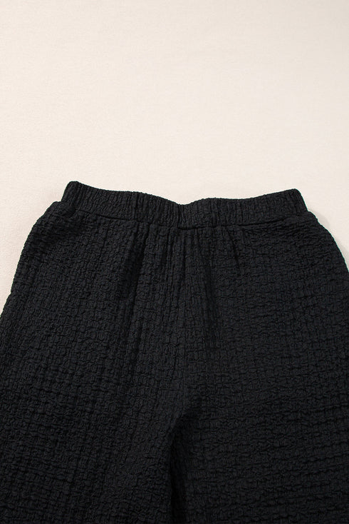 Textured Crinkle U Neck Tank Wide Leg Pant Sets