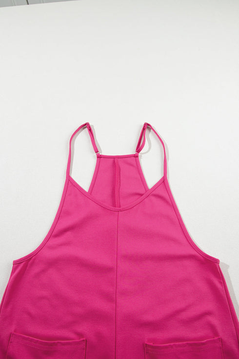 Solid Casual Adjustable Spaghetti Strap Straight Leg Jumpsuit