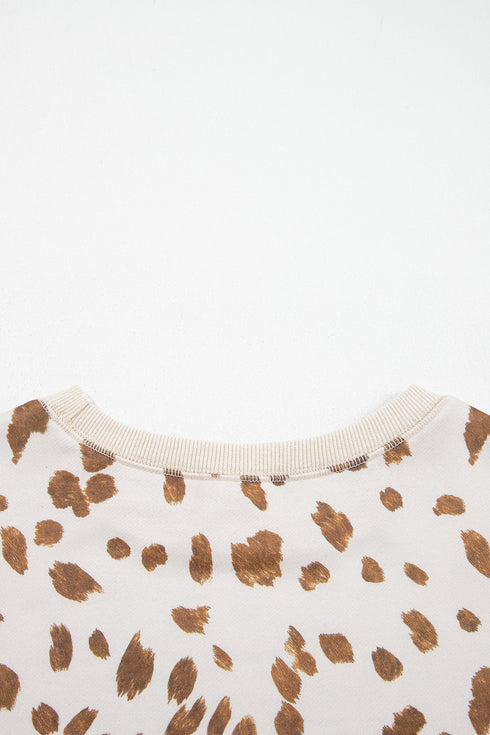 Leopard Spot Drop Shoulder Round Neck Graphic Sweatshirt
