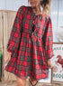Plaid Tie Front Long Sleeve Shift Mini Dress