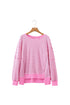 Striped Waffle Knit Split Hem Textured Long Sleeve Top
