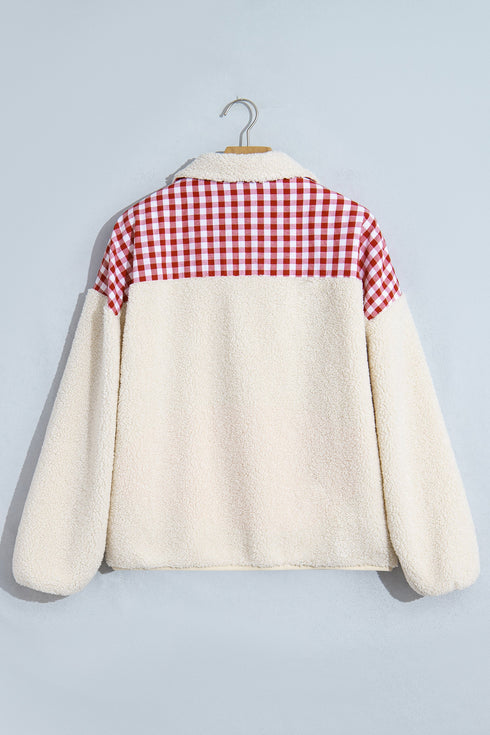 Plaid Patchwork Baggy Silhouette Plush Sherpa Sweatshirt