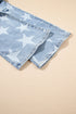 Star Print Multi Button Distressed Wide Leg Jeans
