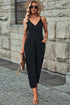 Exclusive Textured Ribbed Sleeveless V Neck Pocketed Jumpsuit