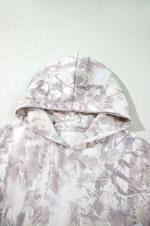 Abstract Camouflage Print Ribbed Edge Long Sleeve Hoodie