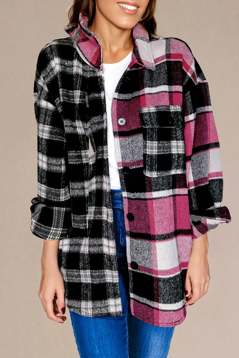 Paneled Checked Button Front Plaid Shacket