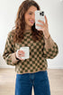 Checkered Drop Shoulder Long Sleeve Knit Sweater