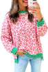 Leopard Polka Dot Trim Long Sleeve Top