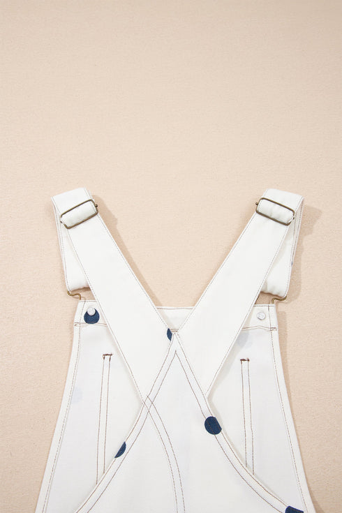 Polka Dot Print Bib Pocket Denim Barrel Overalls Jumpsuit