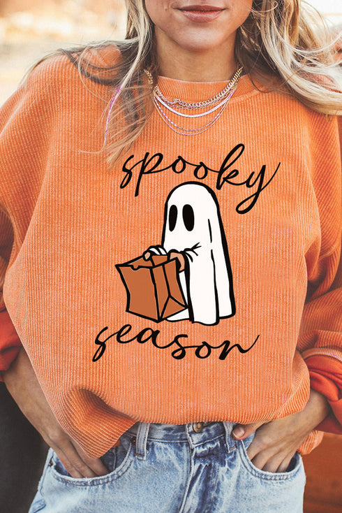 Corded Texture Spooky Season Graphic Pullover Sweatshirt