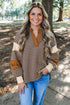 Striped Textured Collar V Neck Long Sleeve Pullover Top