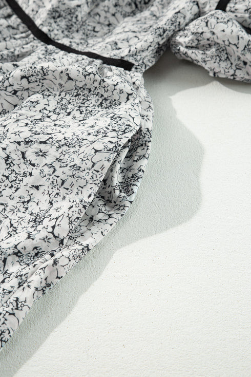 The Isabella Floral Print Open Back Balloon Sleeve Square Neck Mini Ensemble