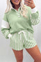 Coordinated Striped Pullover Top Drawstring Short Set