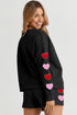 Textured Sequin Heart Print Long Sleeve Shorts Graphic Sets