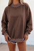 Polka Dot Patchwork Trim Mock Neck Oversized Sweatshirt