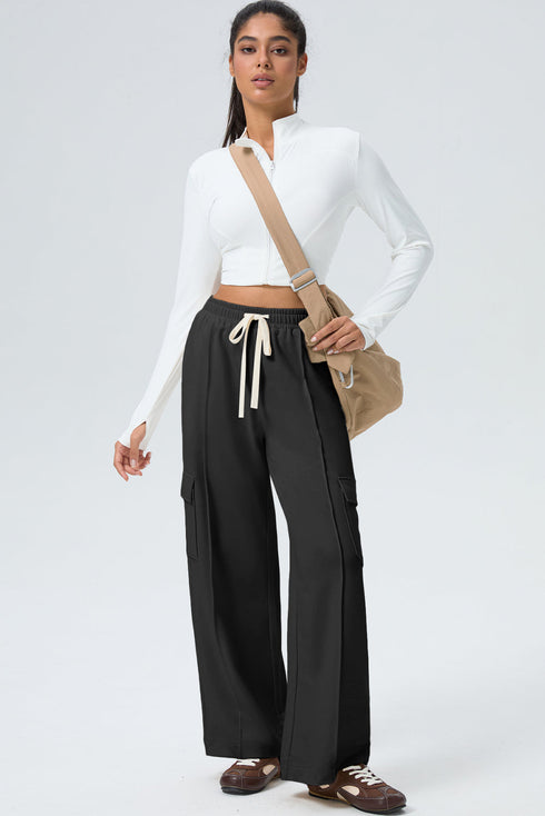 Drawstring Elastic Waist Cargo Patch Pocket Pants