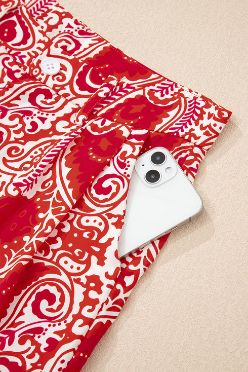 Bohemian Paisley Print Buttoned High Waist Wide Leg Pants