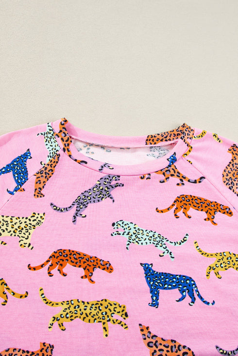 Floral Leopard Print High Waist Two Piece Short Sets