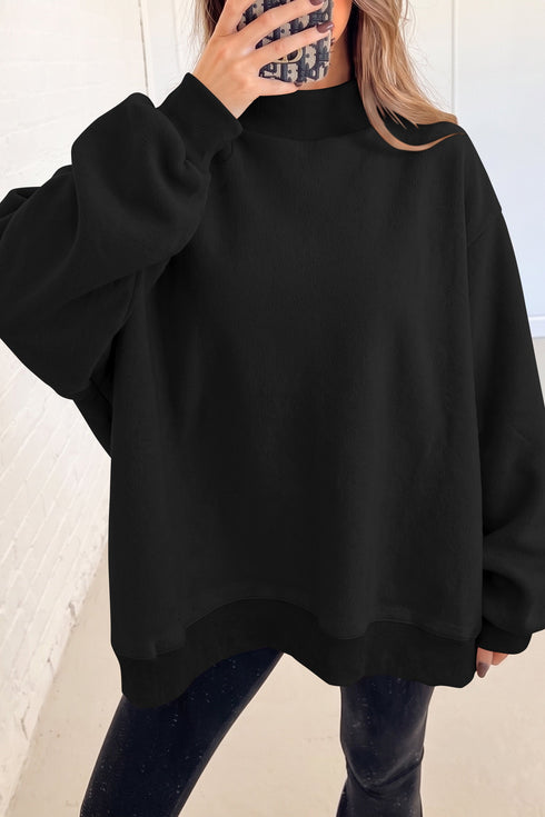Reversible Mock Neck Oversize Drop Shoulder Sweatshirt