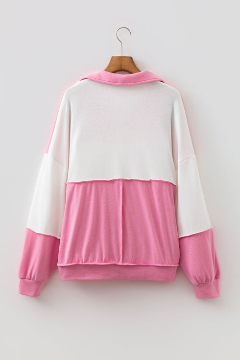 Ricrac Trim Patchwork Collar V Neck Long Sleeve Top