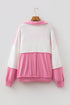 Ricrac Trim Patchwork Collar V Neck Long Sleeve Top
