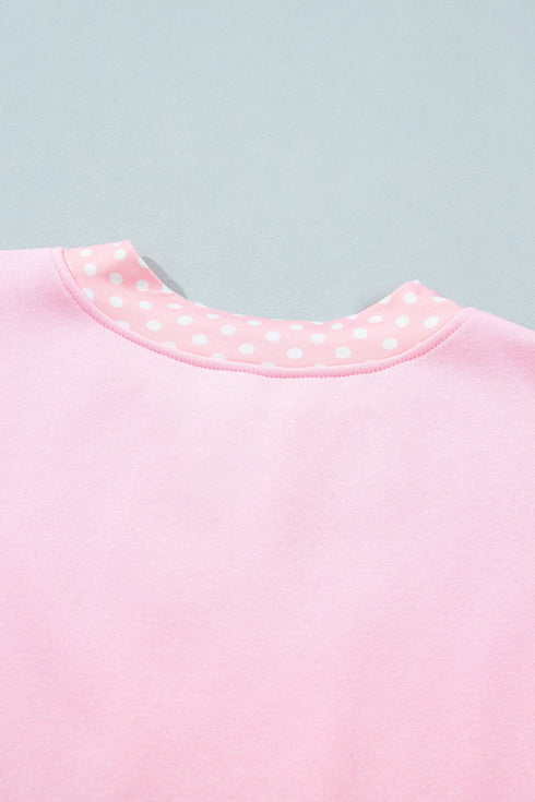 Mock Neck Polka Dot Pattern Trim Oversized Sweatshirt