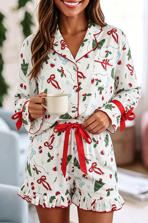 Ruffle Cuff Long Sleeve Printed Lounge Set