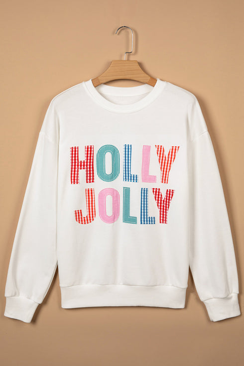 Applique Slogan Round Neck Long Sleeve Sweatshirt