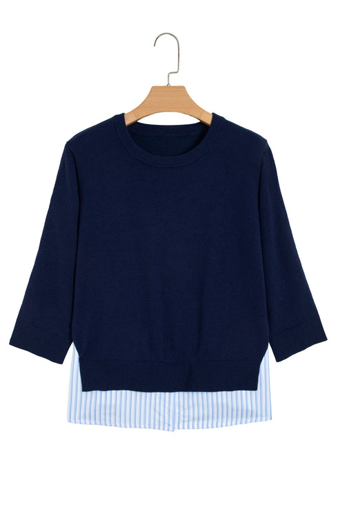 Drop Shoulder Long Sleeve Striped Pullover Sweater