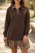 Leopard Patchwork Collared Long Sleeve Mini Dress