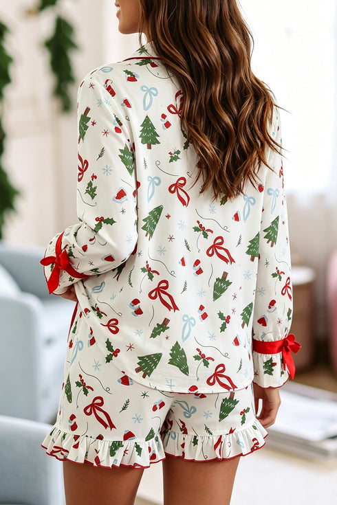 Ruffle Cuff Long Sleeve Printed Lounge Set