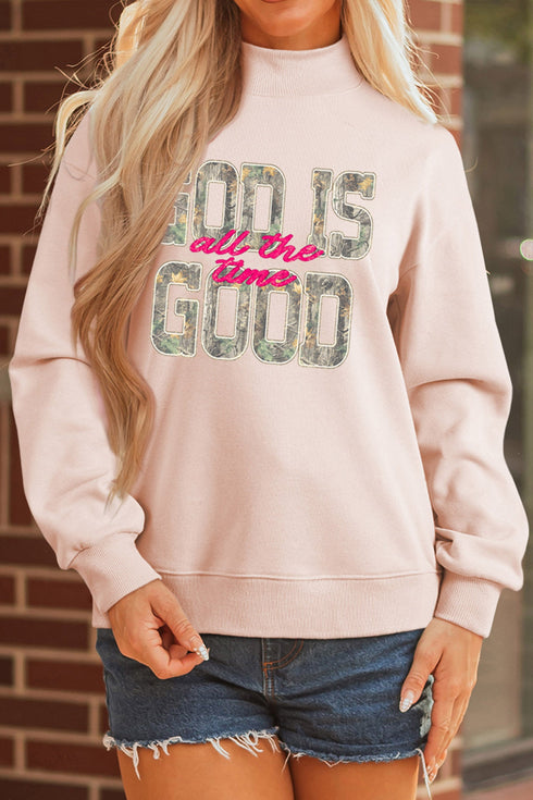 Camo Print Letter Graphic Mock Neck Sweatshirt