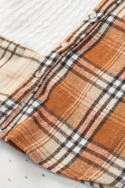 Textured Western Patchwork Corduroy Pocket Plaid Shacket