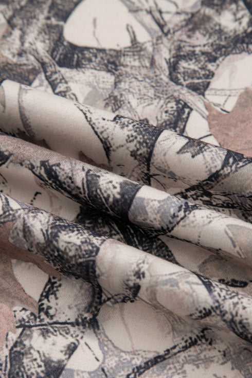 Abstract Woodland Print Long Sleeve Casual Short Set