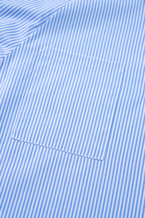 Tailored Pinstripe Button Front Smocked Cuff Blouse