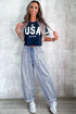Southern Belle Striped Drawstring Loose Denim Pants