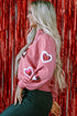 Sequin Heart Applique Snap Button Collared Pullover Sweatshirt