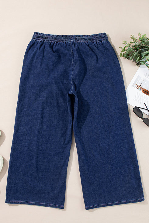 High Waist Wide Leg Drawstring Denim Bottoms