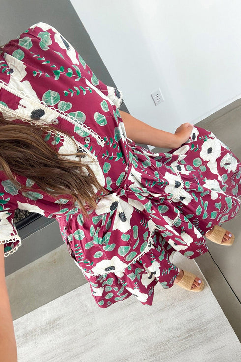 Puff Sleeve Belted A Line Mini Floral Dress