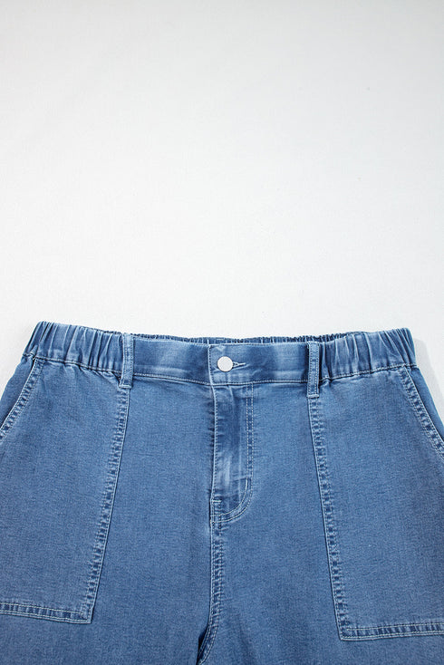 Elastic Waist Ruffled Wide Leg Denim Pants